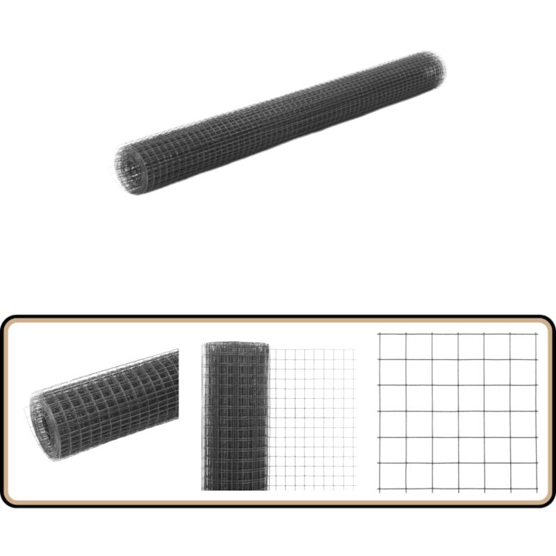 Grillage acier avec revêtement en pvc 10x1,5 m gris - Clôture Agricole - Clôture Jardin - Filet Animalier - Protection Végétation - Abri Poulet