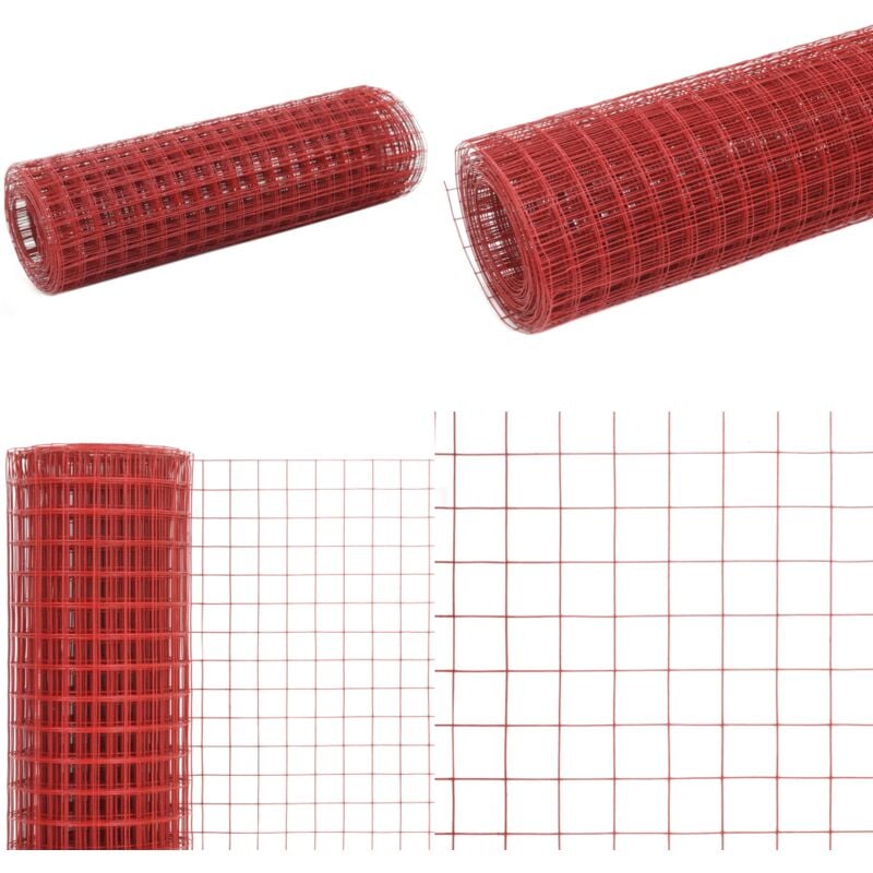 Grillage Acier avec revêtement en pvc 25x0,5 m Rouge - Clôture - Grillage - Clôture Rigide - Protection Jardin - Abri Animal - Home & Living