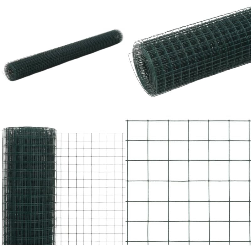 Grillage acier avec revêtement en pvc 25x1,5 m vert - Clôture Jardin - Grillage Agricole - Clôture Poulet - Clôture Lapin - Volière - Home & Living