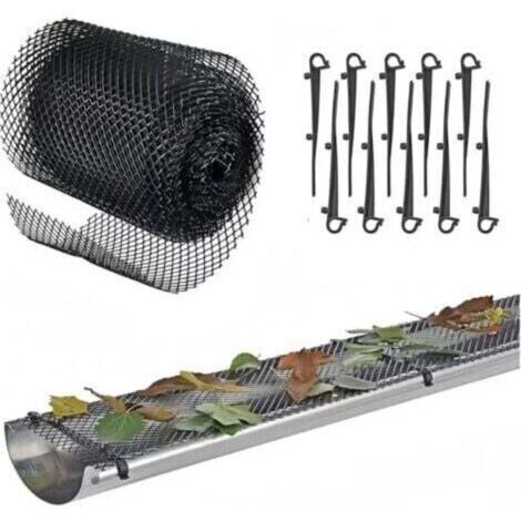 Grillage de protection gouttière 6 m x 18 cm avec 10 pinces - Kit de protection pour maison, écurie, garage