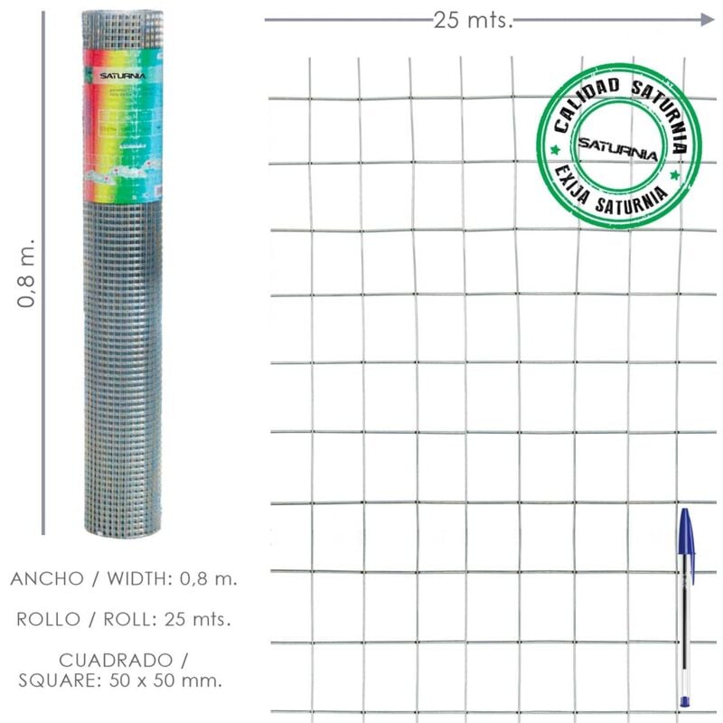 Malla Electrosoldada Galvanizada 50x50 / 2,00 / 80 cm. ga Rollo 25 metros