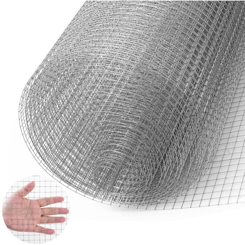 Grillage galvanisé 10m x 1m, maille 12x12mm pour enclos animaux et clôture