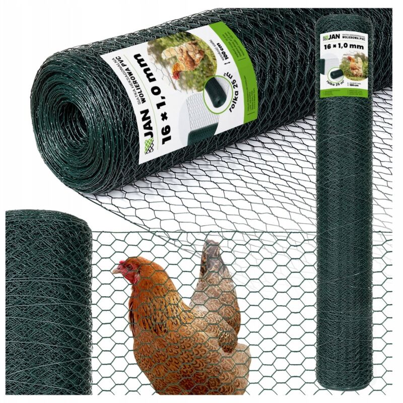 Grillage hexagonal pour volières à poules, 16 mm, 25 m², PVC OC.