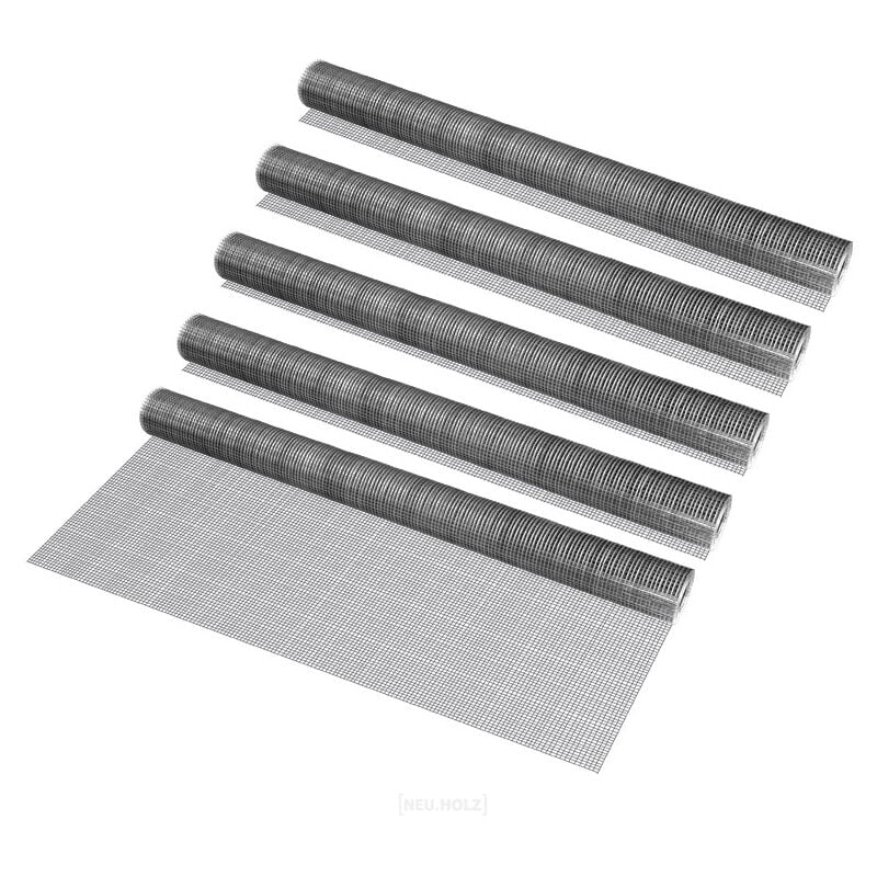 Pro.tec - Grillage métallique en acier galvanisé 100 cm x 5 m gris argenté 5 rouleaux