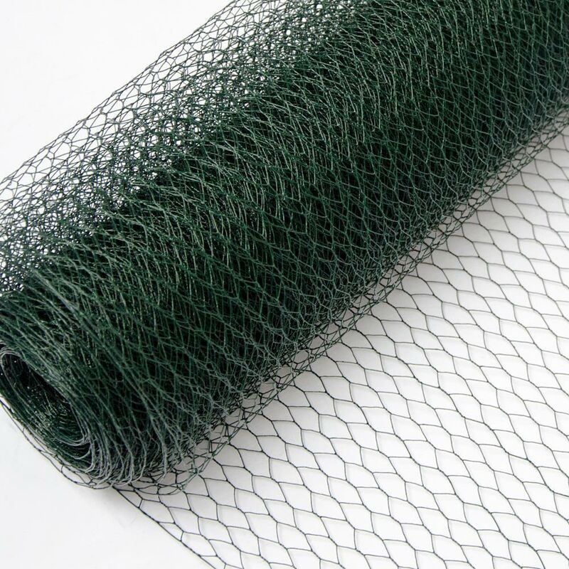 Grillage Métallique pour Cloture Maillage Hexagonal 13x13mm Longueur 25m Hauteur 100cm Clôture pour animaux et plantes 0.8mm avec Couche en pvc Verte