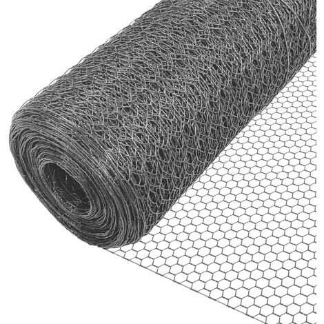 Grillage métallique PVC gainé 1x25m - Maille hexagonal 13mm - Filet de clôture pour poulailler gris
