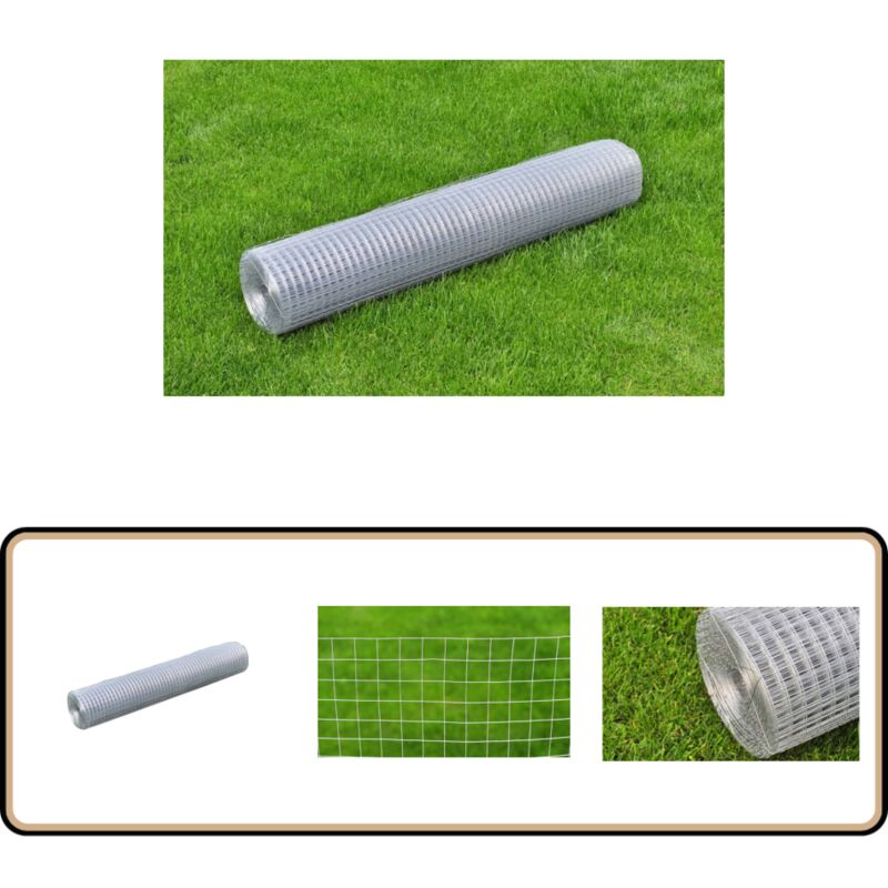 Grillage pour volière acier galvanisé 10x1 m argenté - Treillis Metallique - Grillage Agricole - Clôture Pliable - Poule Cage - Abri Jardin