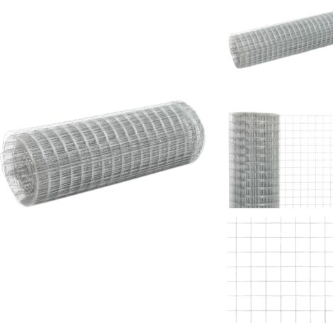 Grillage pour volière acier galvanisé 25x0,5 m argenté - Clôture Métallique - Grillage Agricole - Clôture Pliable - Clôture Jardin - Protection Animaux