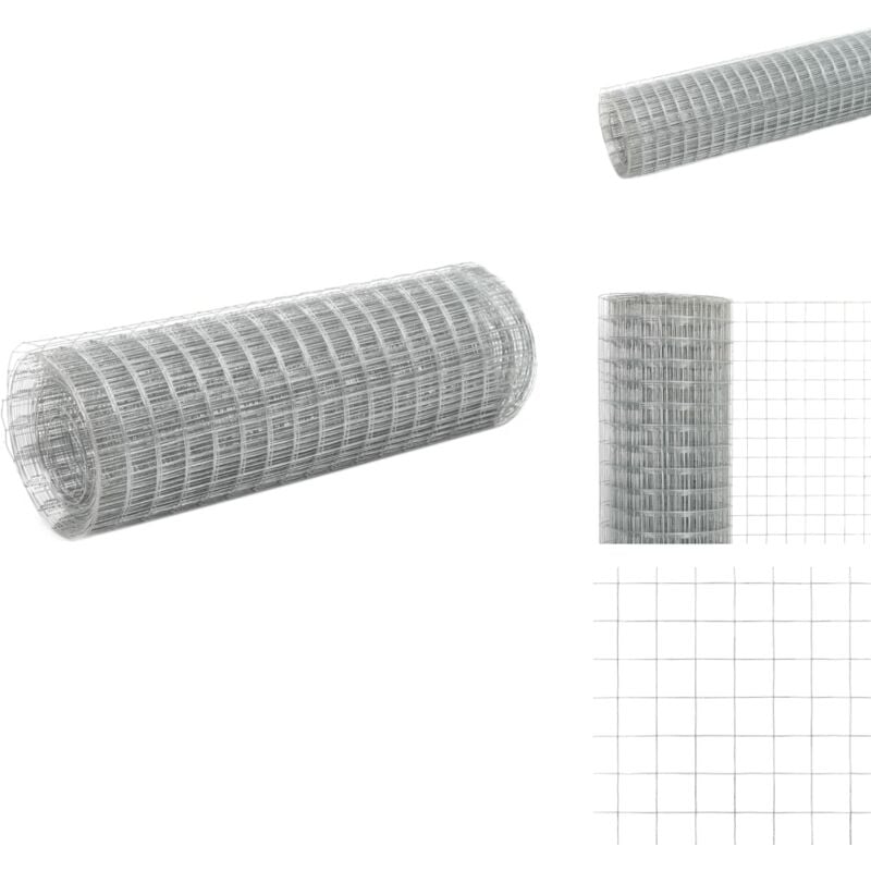 Grillage pour volière acier galvanisé 25x0,5 m argenté - Clôture Métallique - Grillage Agricole - Clôture Pliable - Clôture Résistante - Clôture Pour
