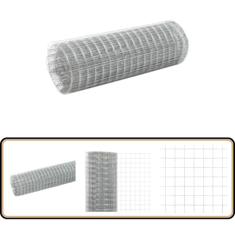 Grillage pour volière acier galvanisé 25x0,5 m argenté - Clôture Métallique - Grillage Agricole - Clôture Poule - Clôture Lapin - Volière