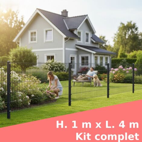 Grillage rigide, 100 x 400 cm, Kit inclus 2 x Panneaux double barreau 103x201cm et 3 x poteaux 160 cm