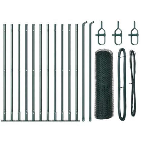 Grillage rouleau， Clôture avec poteaux Vert 0.5 x 25 m Acier recouvert de PVC