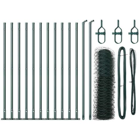 Grillage rouleau， Clôture avec poteaux Vert 0.6 x 25 m Acier recouvert de PVC