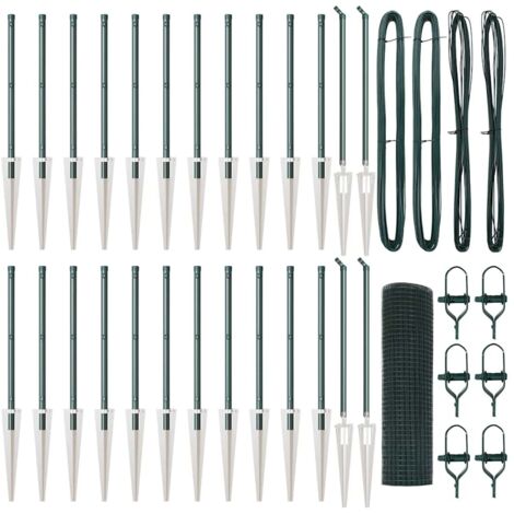 Grillage rouleau，Clôture en Fil Soudé avec 13 Piquets Verts 0.4x50 m Acier CFW6148918