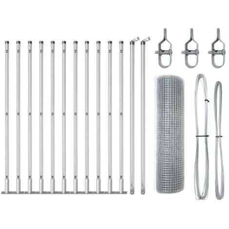 Grillage rouleau，Clôture en Fil Soudé avec 13 Poteaux Flangés 0,4x25 m Acier Galvanisé CFW4235575
