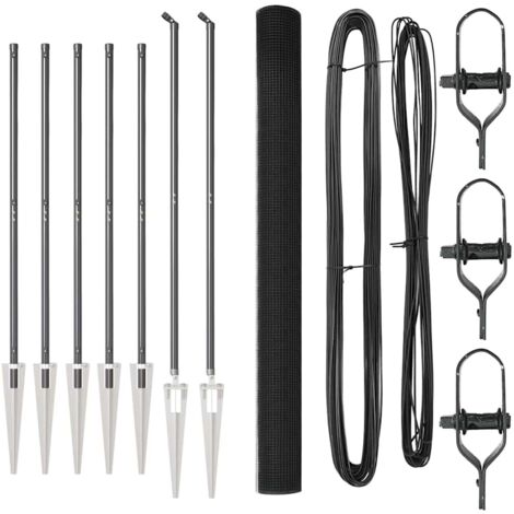 Grillage rouleau，Clôture en Fil Soudé avec 7 Piquets à Piquage Grise 1.5x10 m Acier CFW5511586