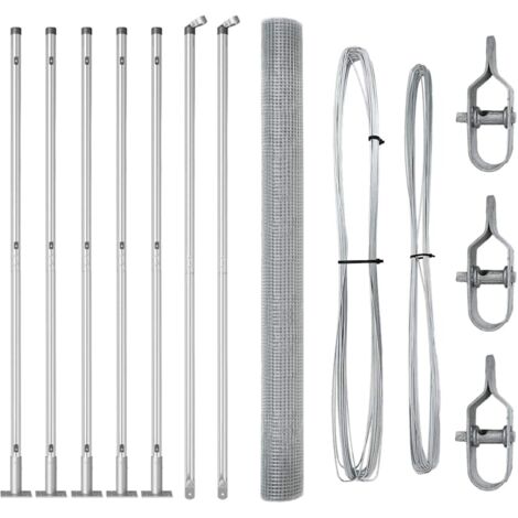 Grillage rouleau，Clôture en fil soudé avec 7 poteaux à bride 1,5x10 m Acier galvanisé CFW7278509