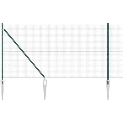 Grillage rouleau，Clôture en fil soudé avec 7 poteaux en pointe Vert 1.2x10 m Acier CFW4493179