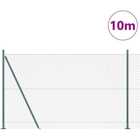 Grillage rouleau，Clôture en maillon de chaîne avec 7 poteaux à bride 1,5x10 m en acier galvanisé CFW6129110