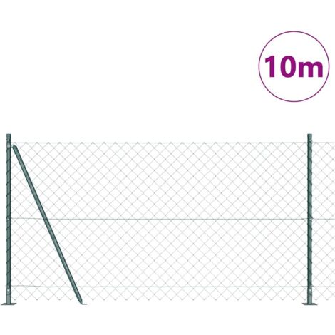 Grillage rouleau，Clôture en Maillon de Chaîne avec 7 Poteaux Flangés 1,2x10 m Acier Galvanisé CFW6794158
