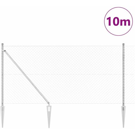 Grillage rouleau，Clôture en Treillis Métallique avec 7 Poteaux en Pointe 1x10 m Acier Galvanisé CFW9297934