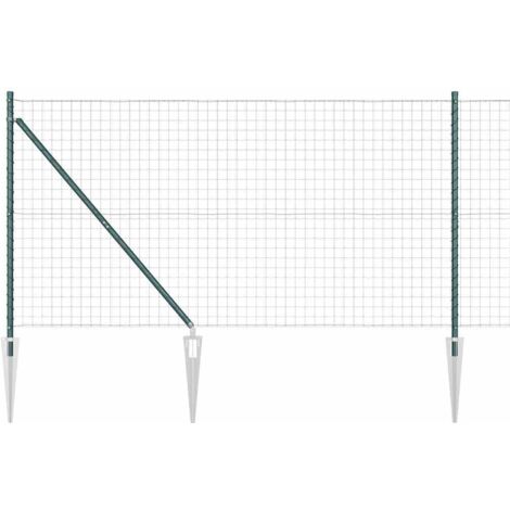 Grillage rouleau，Clôture Euro avec 7 piquets à enfoncer 1,2x10 m acier galvanisé vert CFW8797088