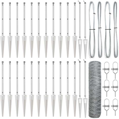 Grillage rouleau，Clôture hexagonale 0,4x50 m en acier galvanisé, Poteaux de clôture avec pointe 13 pcs Ø32 mm 60 cm en acier galvanisé CFW3819629