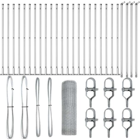Grillage rouleau,Clôture Hexagonale 0,5x50 m Acier Galvanisé, Poteaux de clôture avec plaques de base 13 pcs Ø32mm 70cm Acier Galvanisé CFW7674152