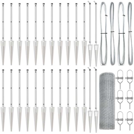 Grillage rouleau,Clôture Hexagonale 0.5x50 m Acier Galvanisé, Poteaux de Clôture avec Pointe 13 pcs Ø32 mm 80 cm Acier Galvanisé CFW6791429