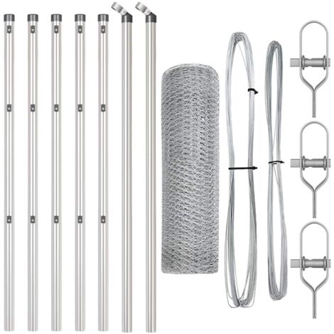 Grillage rouleau，Clôture hexagonale 0.8x10 m en acier galvanisé, Pots de clôture 7 pcs Ø32 mm 120 cm en acier galvanisé CFW7862484