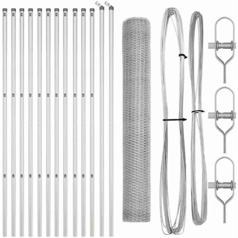 Grillage rouleau，Clôture hexagonale 1,4x25 m Acier galvanisé, Poteaux de clôture 13 pcs Ø32 mm 190 cm Acier galvanisé CFW2085990