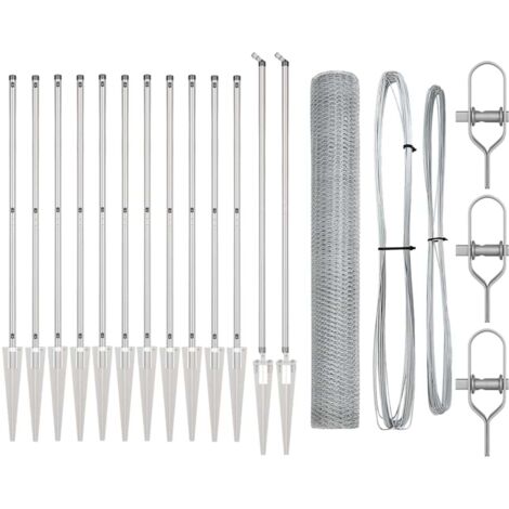 Grillage rouleau，Clôture hexagonale 1,4x25 m Acier Galvanisé, Poteaux de clôture avec ancre pointe 13 pcs Ø32 mm 160 cm Acier Galvanisé CFW3784830