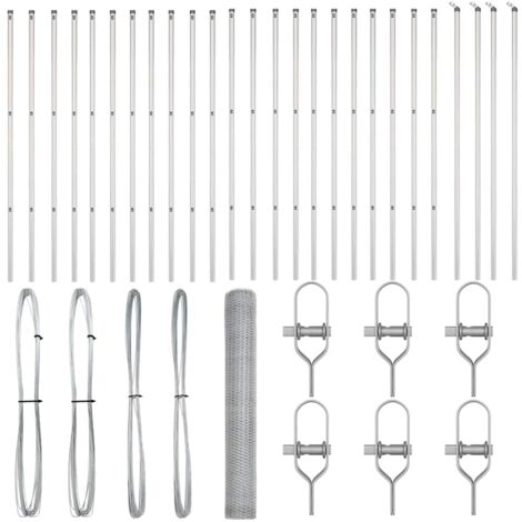 Grillage rouleau，Clôture Hexagonale 1,4x50 m Acier Galvanisé, Pieux de Clôture 13 pcs Ø32 mm 190 cm Acier Galvanisé CFW3646490