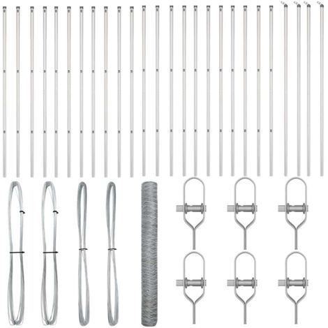 Grillage rouleau，Clôture Hexagonale 1,4x50 m Acier Galvanisé, Poteaux de Clôture 13 pcs Ø32 mm 190 cm Acier Galvanisé CFW4045364