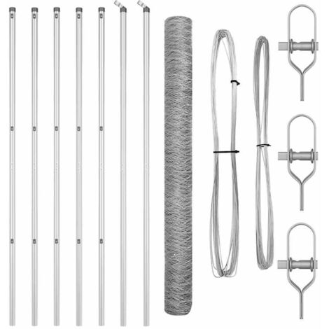 Grillage rouleau，Clôture hexagonale 1,5x10 m en acier galvanisé, Poteaux de clôture 7 pcs Ø32 mm 200 cm en acier galvanisé CFW2731249