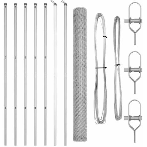 Grillage rouleau，Clôture hexagonale 1,5x10 m en acier galvanisé, Poteaux de clôture 7 pcs Ø32 mm 200 cm en acier galvanisé CFW2782935