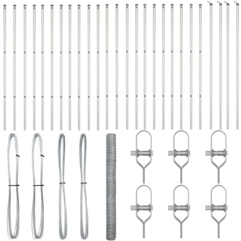 Grillage rouleau，Clôture Hexagonale 1.6x50 m Acier Galvanisé, Poteaux de Clôture 13 pcs Ø32 mm 210 cm Acier Galvanisé CFW9822340
