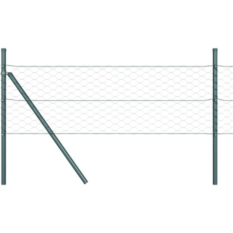 Grillage rouleau，Clôture hexagonale en vert 1.4x50 m en acier, Poteaux de clôture 13 pcs verts Ø32 mm 190 cm en acier galvanisé CFW1906744