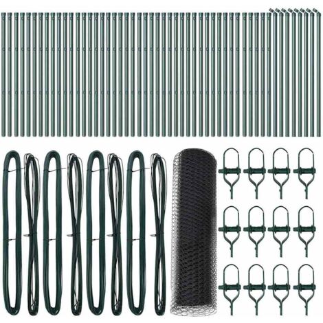 Grillage rouleau，Clôture Hexagonale Gris 0.4x100 m Acier, Poteaux de Clôture 13 pcs Vert Ø32 mm 80 cm Acier Galvanisé CFW9890127