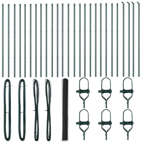 Grillage rouleau，Clôture Hexagonale Gris 1.6x50 m Acier, Poteaux de Clôture 13 pcs Vert Ø32 mm 210 cm Acier Galvanisé CFW6548298