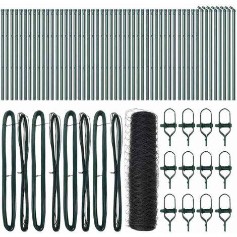 Grillage rouleau，Clôture Hexagonale Grise 0.4x100 m Acier, Panneaux de Clôture 13 pcs Vert Ø32 mm 80 cm Acier Galvanisé CFW8352060