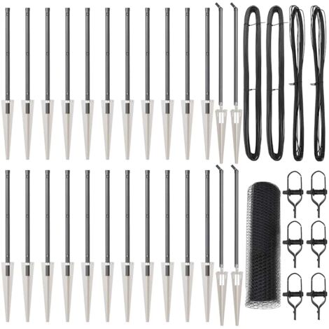Grillage rouleau，Clôture hexagonale grise 0.4x50 m en acier, Poteaux de clôture avec ancre en pointe 13 pcs Ø32 mm 60 cm en acier galvanisé CFW6450457