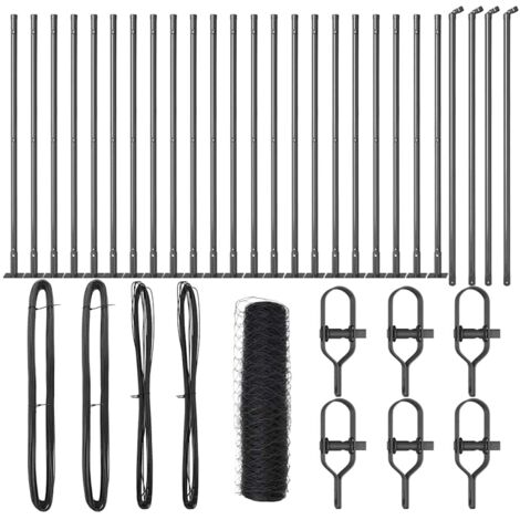 Grillage rouleau，Clôture Hexagonale Grise 0.8x50 m Acier, Poteaux de Clôture avec Fixations de Base 13 pcs Ø32mm 90cm Acier Galvanisé CFW1808312