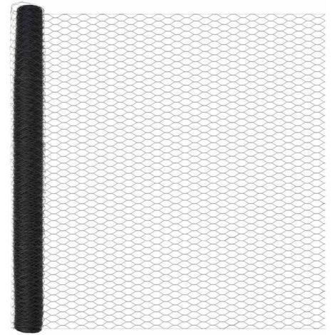 Grillage rouleau，Clôture hexagonale grise 1,6 x 10 m acier, Pieux de clôture avec pique 7 pcs Ø32 mm 180 cm acier galvanisé CFW7377935