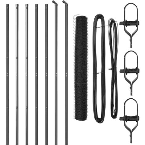 Grillage rouleau，Clôture hexagonale grise 1x10 m en acier, Poteaux de clôture 7 pcs gris Ø32 mm 150 cm en acier galvanisé CFW2557093