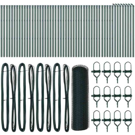 Grillage rouleau，Clôture hexagonale Verte 0.4x100 m Acier, Poteaux de clôture 13 pcs Vert Ø32 mm 80 cm Acier galvanisé CFW1502373