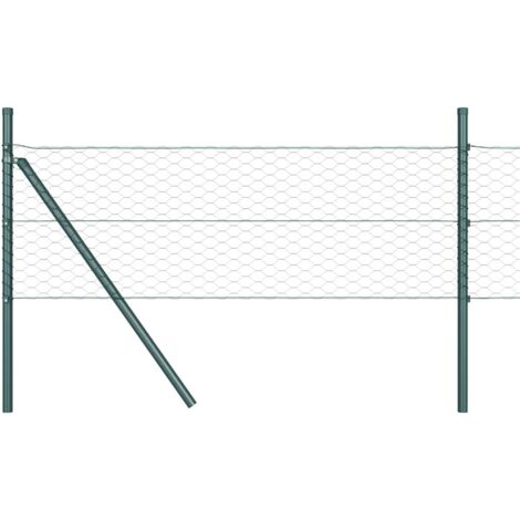 Grillage rouleau，Clôture Hexagonale Verte 0.4x50 m Acier, Poteaux de Clôture 13 pcs Verts Ø32 mm 80 cm Acier Galvanisé CFW3660767