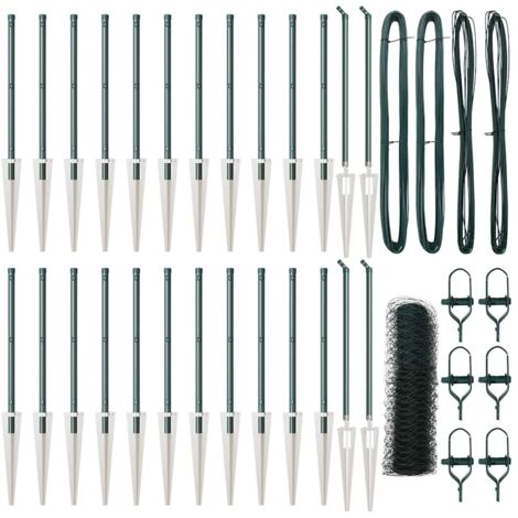 Grillage rouleau,Clôture Hexagonale Verte 0.5x50 m Acier, Poteaux de Clôture avec Spike 13 pcs Ø32 mm 80 cm Acier Galvanisé CFW9332933