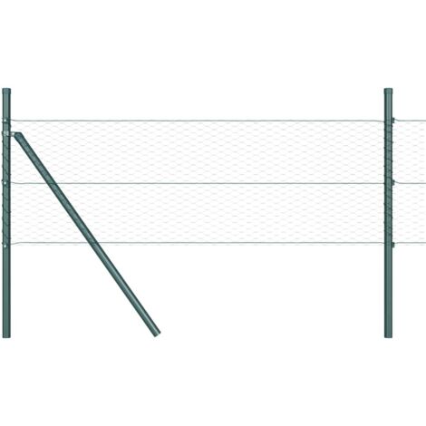 Grillage rouleau，Clôture Hexagonale Verte 0.6x100 m Acier, Pieux de Clôture 13 pcs Vert Ø32 mm 100 cm Acier Galvanisé CFW9187674