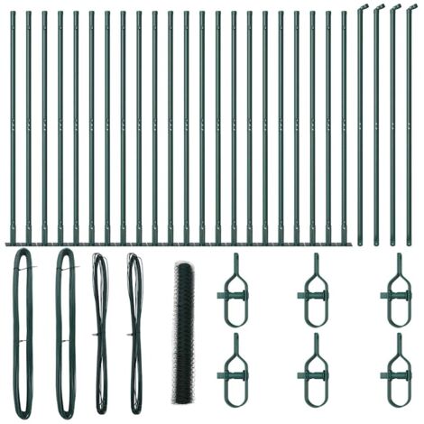 Grillage rouleau，Clôture hexagonale verte 1.2x50 m en acier, Poteaux de clôture avec plaques de base 13 pcs Ø32mm 68.5cm en acier galvanisé CFW6968554